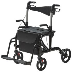2 in 1 Rollator Walker & Transport Chair for Seniors, Folding Rolling Walker Wheelchair Combo & Footrests