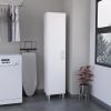 DEPOT E-SHOP Dryden Tall Narrow Storage Cabinet with 5-Tier Shelf and Broom Hangers, White