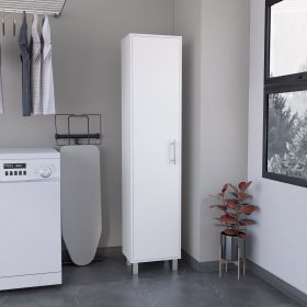 DEPOT E-SHOP Dryden Tall Narrow Storage Cabinet with 5-Tier Shelf and Broom Hangers, White