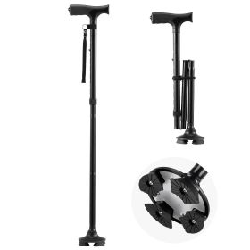 Walking Cane for Man Woman, Folding Walking Stick with 8-Level Adjustable Height, 4-Pronged Pivoting Base