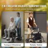 2 in 1 Rollator Walker & Transport Chair for Seniors, Folding Rolling Walker Wheelchair Combo & Footrests