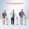Quad Walking Cane, 10-Level Height Adjustable Walking Stick with 4-Pronged Stable Base