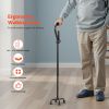 Quad Walking Cane, 10-Level Height Adjustable Walking Stick with 4-Pronged Stable Base