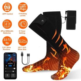 Heated Socks for Men Women Electric Heating Socks with APP Control 5000mAh Battery Rechargeable Thermal Socks Winter Warm Socks for Skiing Hiking Camp (Color: as picture)