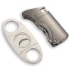 Windproof Butane Lighter Cutter Cigar Accessories Set Metal Gas Torch Lighters Stainless Steel Sharp Cigar Cutter