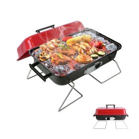 Portable Charcoal Grill for Backyard Camping Picnics Beach (Color: Red, Type: Grill)
